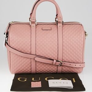 New GUCCI Pink Leather Micro GG Guccissima Boston
